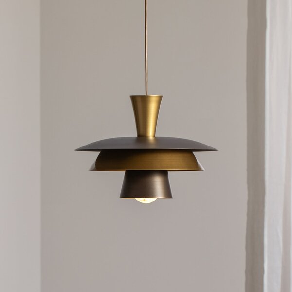 Luminex Lampă suspendată Plato, culoare titan/auriu, Ø 34 cm, oțel, reglabil, Metalic, Camera de zi / sufragerie, Metal