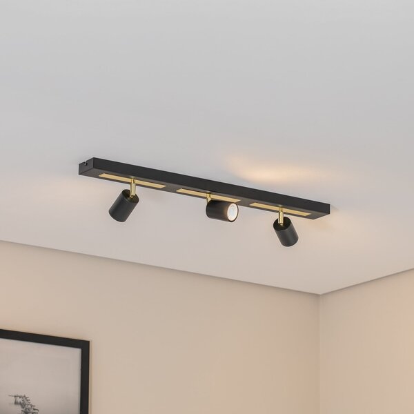 Luminex Spot de tavan Rodez, negru/auriu, lungime 80 cm, 3 becuri., reglabil, Negru, Camera de zi / sufragerie, Metal, Modern