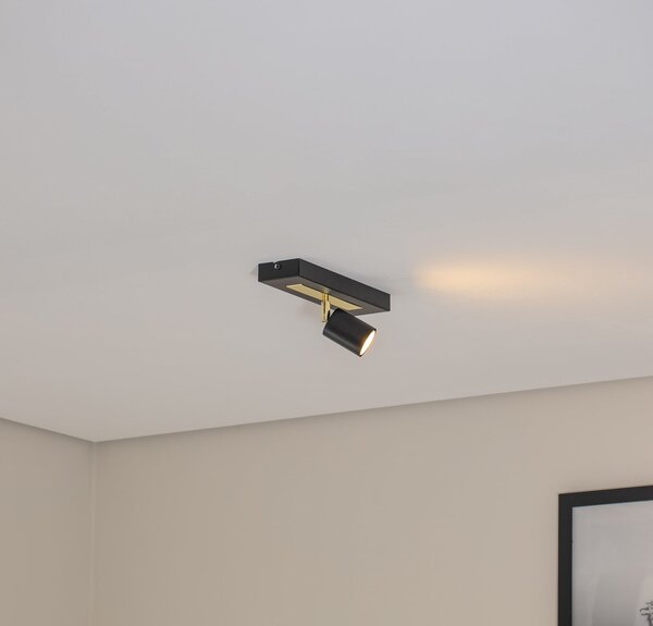 Luminex Spot de tavan Rodez, negru/auriu, lungime 30 cm, oțel, reglabil, Negru, Camera de zi / sufragerie, Metal, Modern