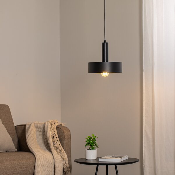 SIGMA Lampă suspendată Vitrum rotundă, neagră, cilindrică, Ø 27 cm, reglabil, Negru, Camera de zi / sufragerie, Metal, Modern