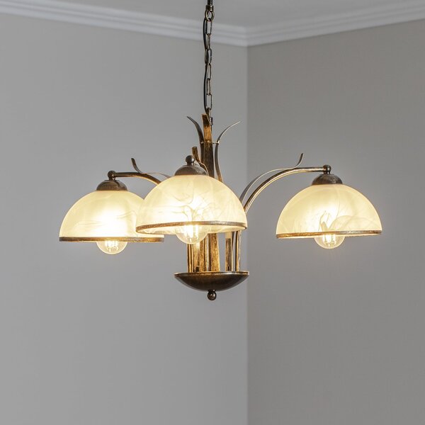 Luminex Candelabru Korfu, 3 becuri, auriu antic, Ø 68 cm, reglabil, Auriu / Alamă, Camera de zi / sufragerie, Metal, Antichitate