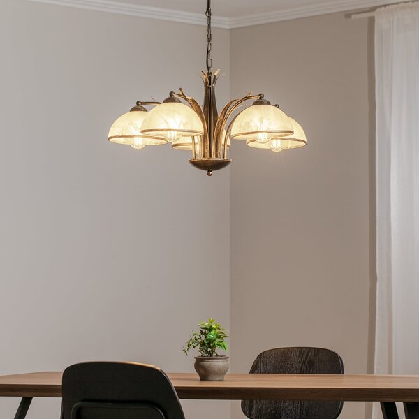 Luminex Candelabru Korfu, 5 becuri, Ø 68 cm, auriu antic, reglabil, Auriu / Alamă, Camera de zi / sufragerie, Metal, Antichitate