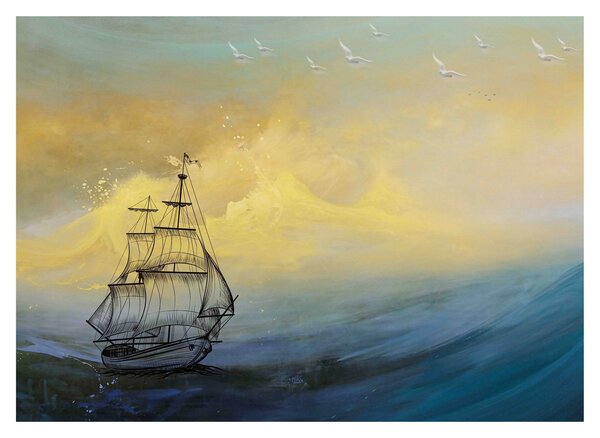 Tablou - Pictură barcă pe mare (70x50 cm)
