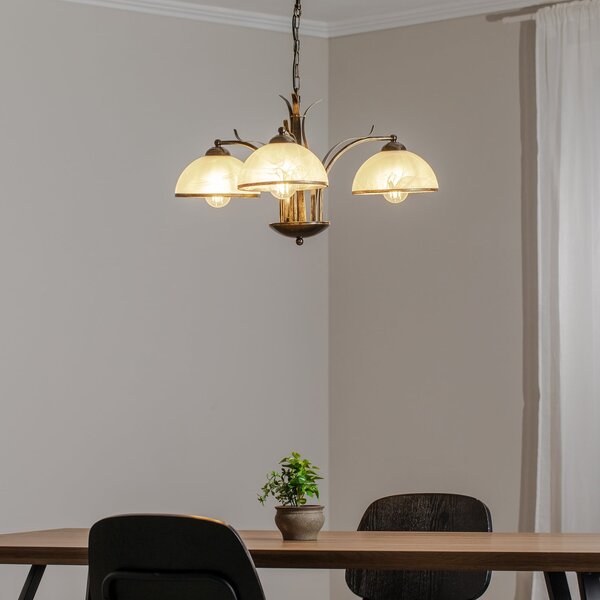 Luminex Candelabru Korfu, 3 becuri, auriu antic, Ø 68 cm, reglabil, Auriu / Alamă, Camera de zi / sufragerie, Metal, Antichitate