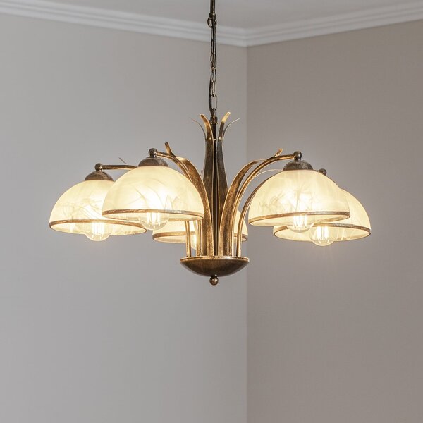 Luminex Candelabru Korfu, 5 becuri, Ø 68 cm, auriu antic, reglabil, Auriu / Alamă, Camera de zi / sufragerie, Metal, Antichitate