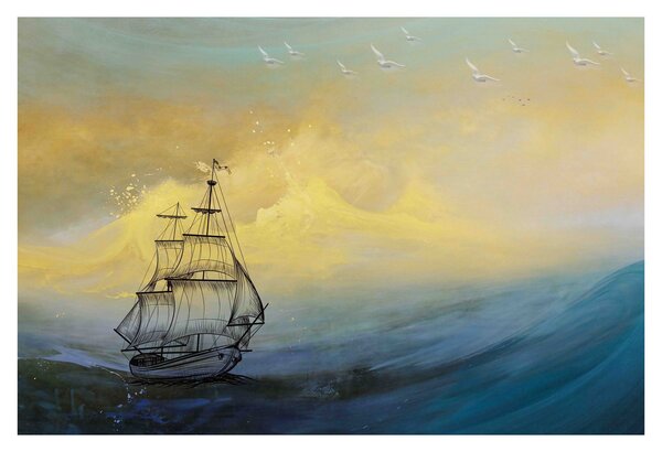 Tablou - Pictură barcă pe mare (90x60 cm)