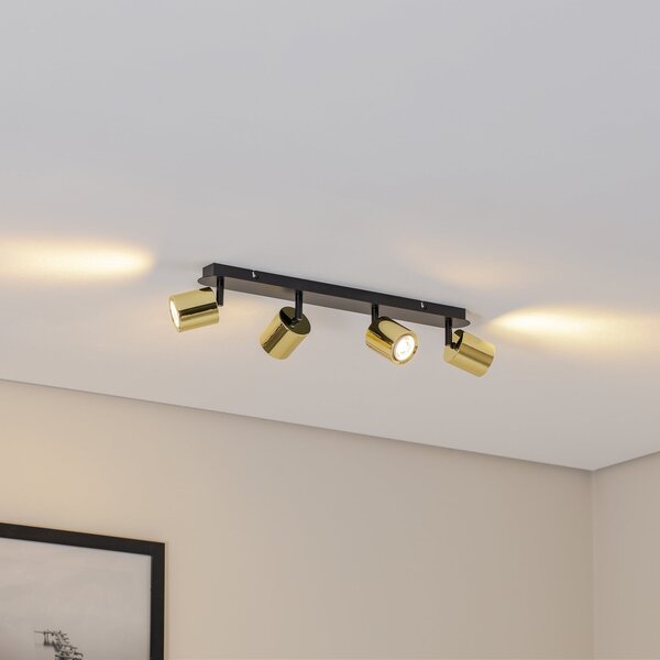 Luminex Spot de tavan Demia, negru/culoare alamă, 66 cm, GU10, reglabil, Negru, Camera de zi / sufragerie, Metal, Modern