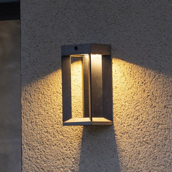 Les Jardins Lampă solară LED de perete Teckalu, gri/negru, reglabil, Negru, Aluminiu, Perete unghiular