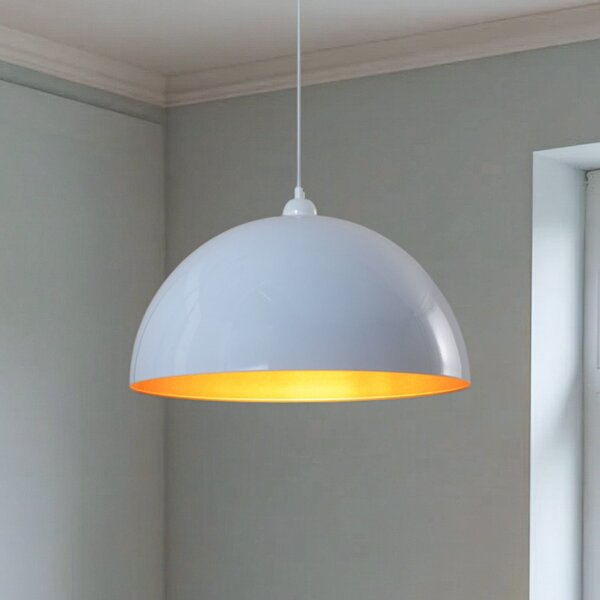 ROYALTECH Lampă suspendată Lipeo, alb/auriu, Ø 50 cm, metal, E27, reglabil, Alb, Camera de zi / sufragerie, Metal