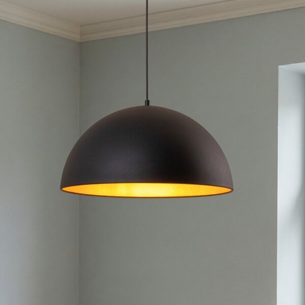 ROYALTECH Lampă suspendată Lipeo, negru/auriu, Ø 50 cm, metal, E27, reglabil, Negru, Camera de zi / sufragerie, Metal