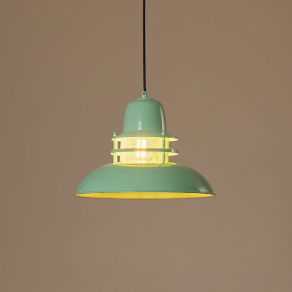 ROYALTECH Lampă suspendată Lorenz, verde mentă, Ø 34 cm, metal, E27, reglabil, Verde, Camera de zi / sufragerie, Metal, Vintage