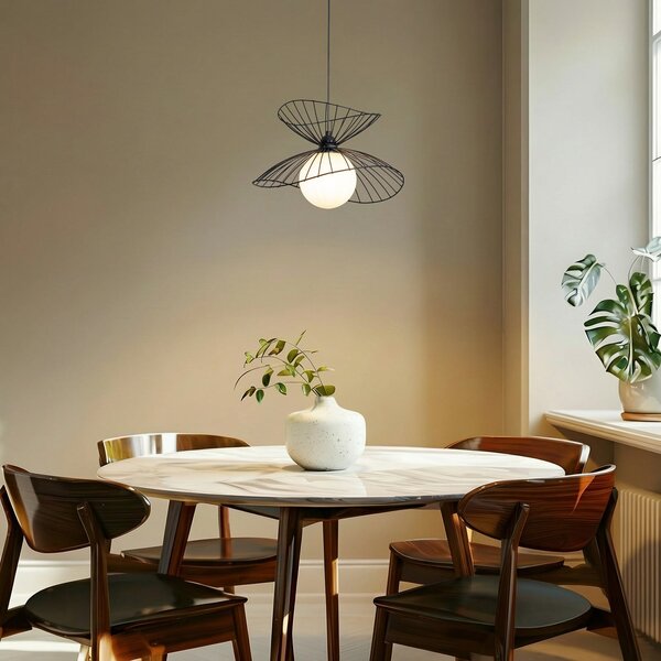 ROYALTECH Lampă suspendată Vertigo, negru, sticlă/metal, E27, Ø 50 cm, reglabil, Negru, Camera de zi / sufragerie, Metal