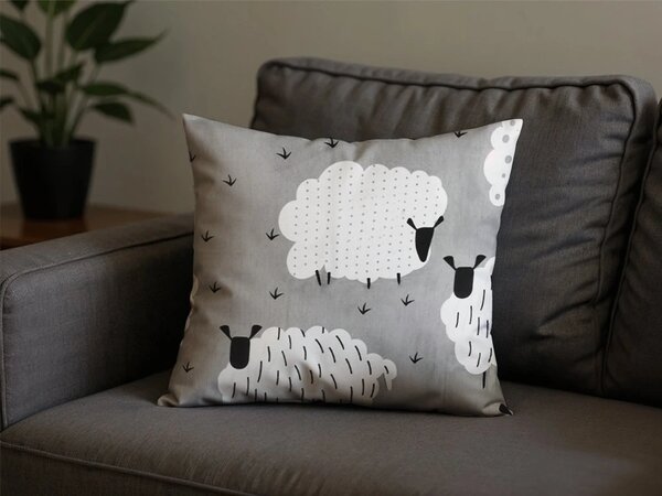 Fața de pernă din polibumbac WHITE SHEEPS 45x45 cm, gri