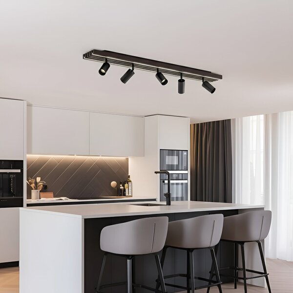 Lucande Spot LED pentru tavan Tiron, 5 becuri, 100 cm, stejar, reglabil, Lemn, Camera de zi / sufragerie, Lemn, Modern