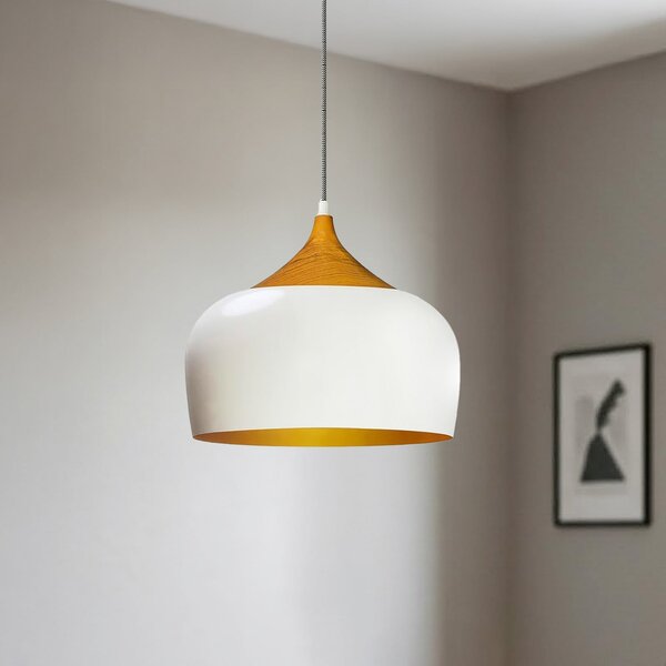 ROYALTECH Lampă suspendată Qwen, alb/auriu, metal, Ø 30 cm, reglabil, Alb, Camera de zi / sufragerie, Metal, Modern