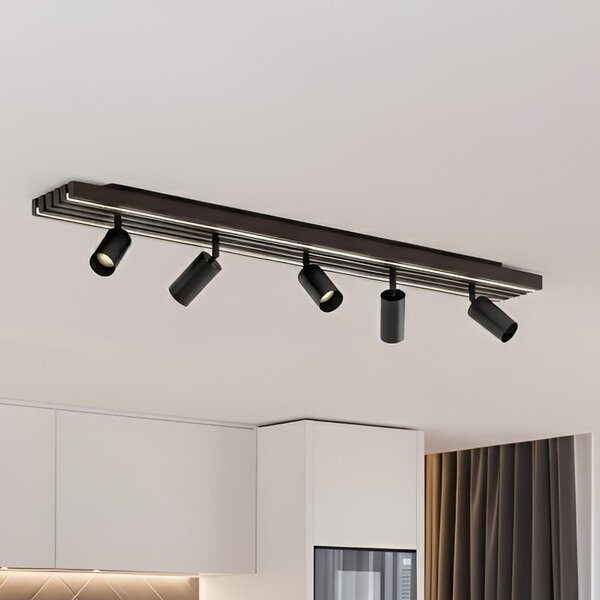 Lucande Spot LED pentru tavan Tiron, 5 becuri, 100 cm, stejar, reglabil, Lemn, Camera de zi / sufragerie, Lemn, Modern