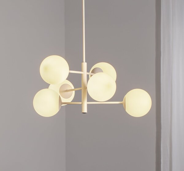 Domiluce Lampă suspendată Aurora, alb, Ø 60 cm, 6 becuri, sticlă, E14, reglabil, Alb, Camera de zi / sufragerie, Sticlă