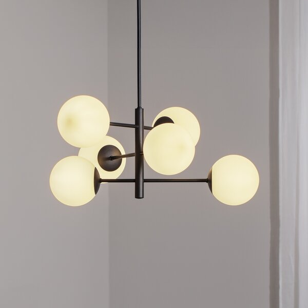Domiluce Lampă suspendată Aurora, negru, Ø 60 cm, 6 becuri, sticlă, E14, reglabil, Negru, Camera de zi / sufragerie, Sticlă