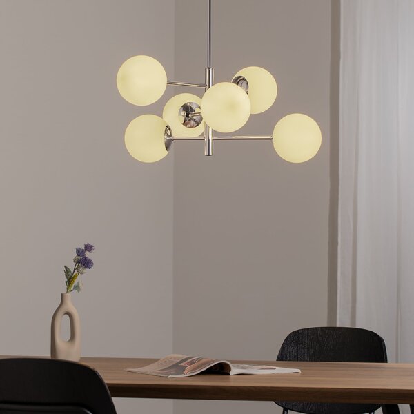 Domiluce Lampă suspendată Aurora, crom, Ø 60 cm, 6 becuri, sticlă, E14, reglabil, Metalic, Camera de zi / sufragerie, Sticlă