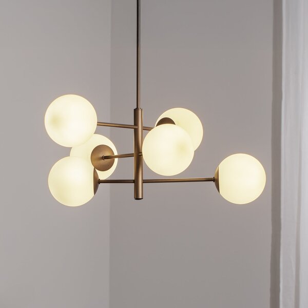 Domiluce Lampă suspendată Aurora, maro, Ø 60 cm, 6 becuri, sticlă, E14, reglabil, Maro / Rugină, Camera de zi / sufragerie, Sticlă