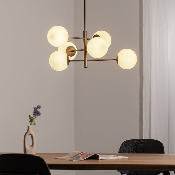 Domiluce Lampă suspendată Aurora, maro, Ø 60 cm, 6 becuri, sticlă, E14, reglabil, Maro / Rugină, Camera de zi / sufragerie, Sticlă