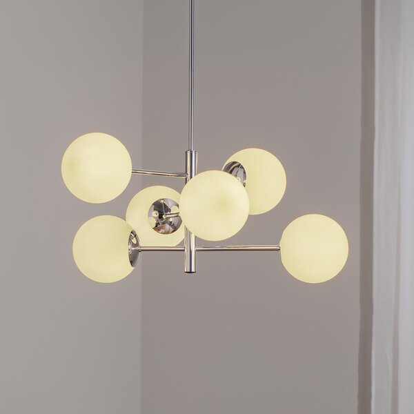 Domiluce Lampă suspendată Aurora, crom, Ø 60 cm, 6 becuri, sticlă, E14, reglabil, Metalic, Camera de zi / sufragerie, Sticlă