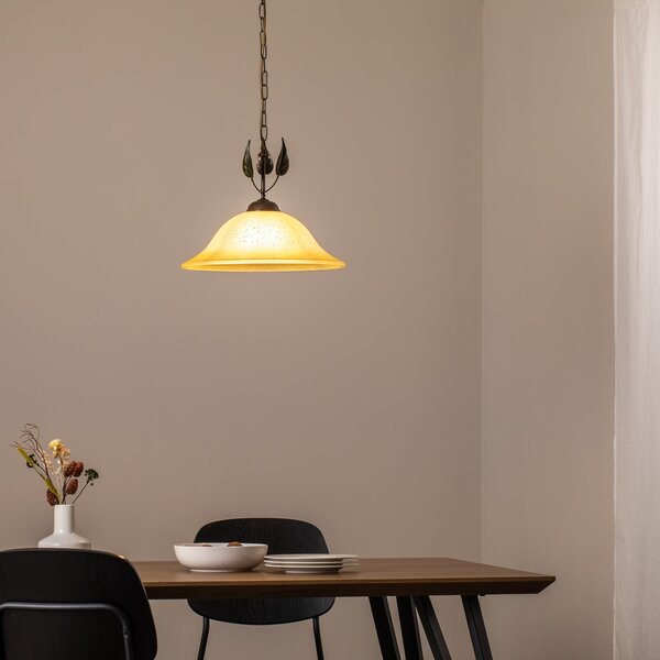 ONLI Lampă suspendată Mira, crem/bronz, sticlă, Ø 40 cm, E27, reglabil, Bronz / Alamă Veche, Camera de zi / sufragerie, Sticlă, Florentin