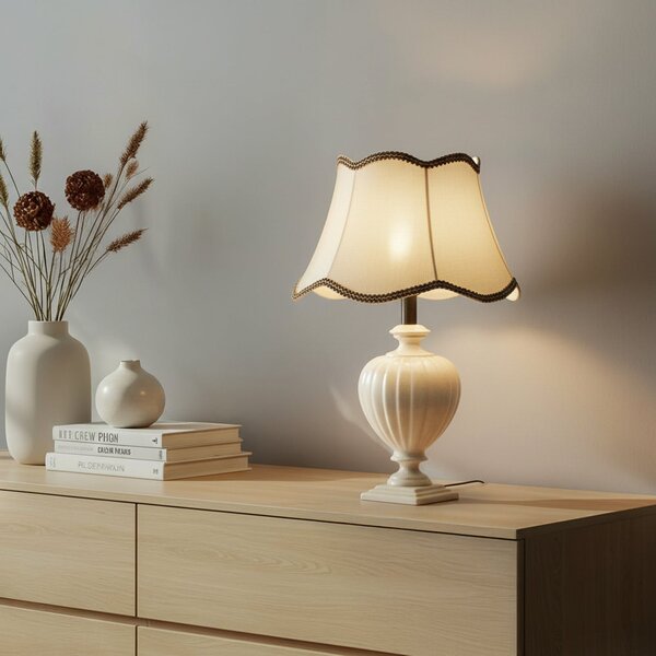 ONLI Lampă de masă Desy, ceramică, crem, înălțime 60 cm, E27, Bej, Camera de zi / sufragerie, Ceramică, Antichitate