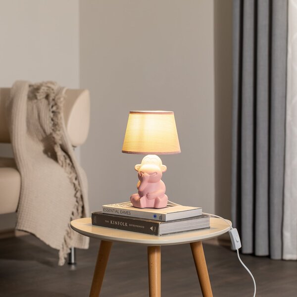 ONLI Lampă de masă Monkey, roz, ceramică, 28 cm înălțime, E14, Roz / Rosé, Camera de zi / sufragerie, Ceramică, Viața tânără