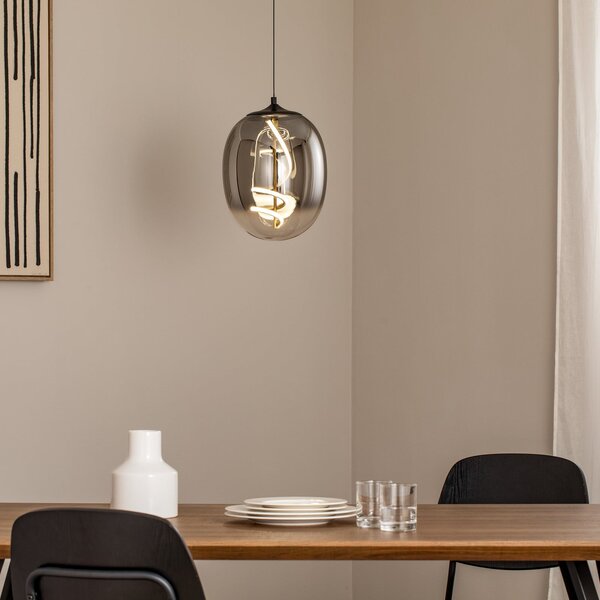 ONLI Lampă suspendată LED Lilly, sticlă, gri fum, Ø 28 cm, 4000 K, Gri, Camera de zi / sufragerie, Sticlă, Modern