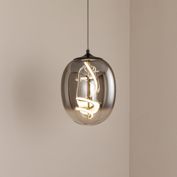 ONLI Lampă suspendată LED Lilly, sticlă, gri fum, Ø 28 cm, 4000 K, Gri, Camera de zi / sufragerie, Sticlă, Modern