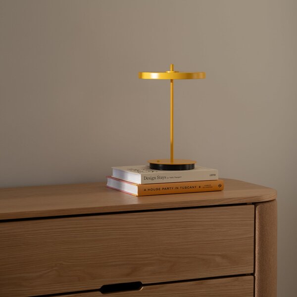 UMAGE LED lampă de masă reîncărcabilă Asteria Move sun galben uni, 31cm, reglabil, Galben, Camera de zi / sufragerie, Metal, Design
