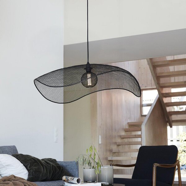 PR Home Lampă suspendată Vivi, Ø 79 cm, negru, metal, reglabil, Negru, Camera de zi / sufragerie, Metal, Modern