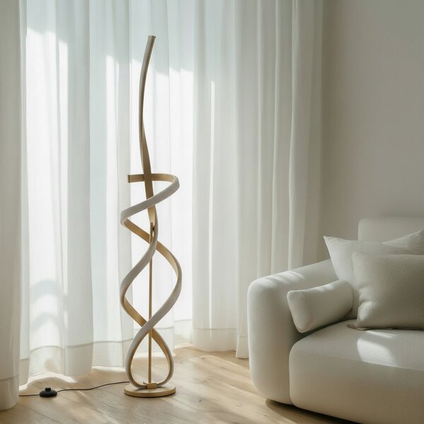 ONLI Kira Lampadar LED, înălțime 140 cm, auriu, metal, 4000K, Auriu / Alamă, Camera de zi / sufragerie, Aluminiu, Modern