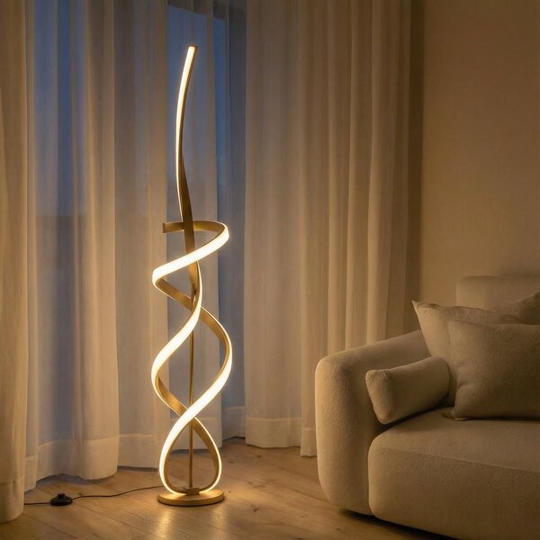 ONLI Kira Lampadar LED, înălțime 140 cm, auriu, metal, 4000K, Auriu / Alamă, Camera de zi / sufragerie, Aluminiu, Modern