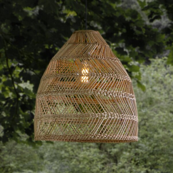 PR Home Lampă suspendată pentru exterior Maja, ratan, Ø 53 cm, priză, IP44, Lemn, Baie, Lemn