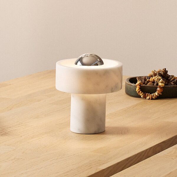 Tom Dixon Lampa de masă cu baterie LED Stone, argintiu, 19 cm, reglabil, Camera de zi / sufragerie, Marmură, Design