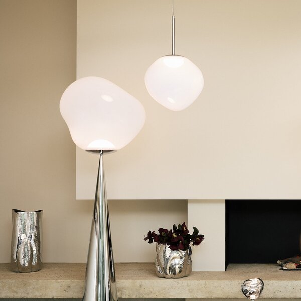 Tom Dixon Lampă suspendată LED Melt, Ø 28 cm, opal/auriu, reglabil, Alb, Camera de zi / sufragerie, Plastic, Design