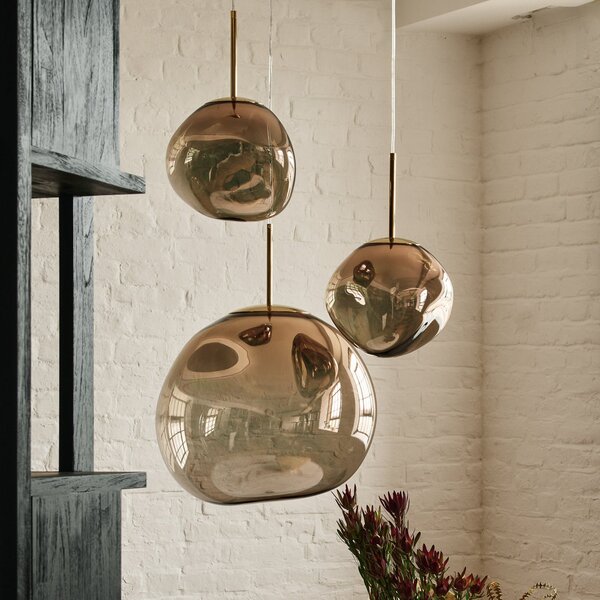 Tom Dixon lampă suspendată Melt, Ø 28 cm, culoare bronz, soclu, reglabil, Bronz / Alamă Veche, Camera de zi / sufragerie, Plastic, Design