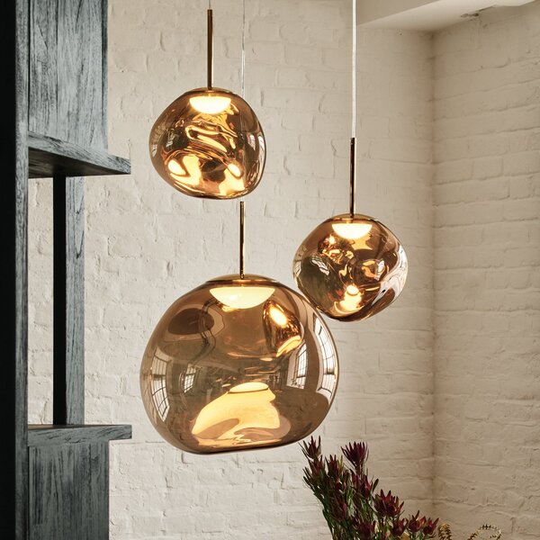 Tom Dixon lampă suspendată Melt, Ø 28 cm, culoare bronz, soclu, reglabil, Bronz / Alamă Veche, Camera de zi / sufragerie, Plastic, Design