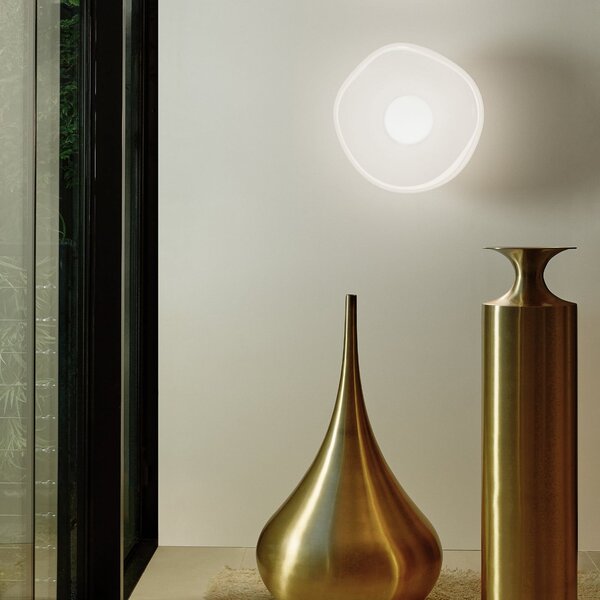 Tom Dixon Aplică LED Melt, Ø 50 cm, opal/crom, reglabil, Metalic, Camera de zi / sufragerie, Plastic, Design