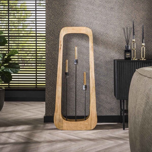 Zijlstra Woodframe lampadar, 3 becuri, lemn de mango, natural, Lemn, Camera de zi / sufragerie, Lemn, Modern