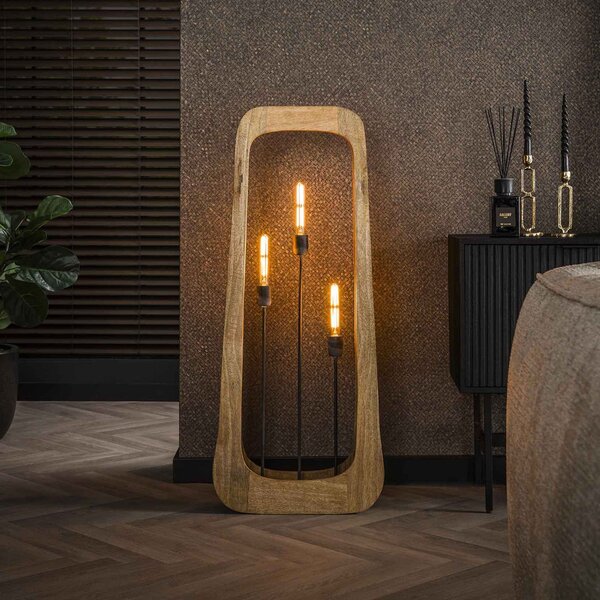 Zijlstra Woodframe lampadar, 3 becuri, lemn de mango, natural, Lemn, Camera de zi / sufragerie, Lemn, Modern