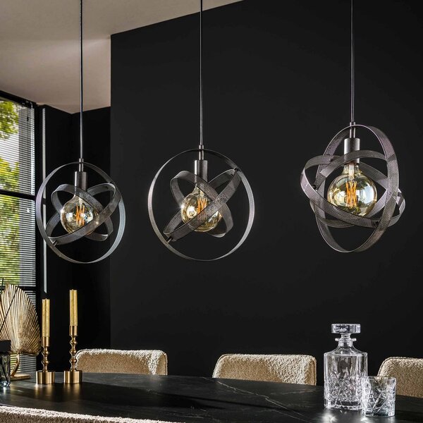 Zijlstra Lampă suspendată Cosmica, 3 becuri, negru, metal, plasă, E27, reglabil, Negru, Camera de zi / sufragerie, Metal, Modern