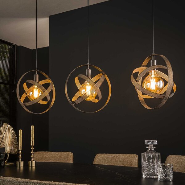 Zijlstra Lampă suspendată Cosmica, 3 becuri, negru, metal, plasă, E27, reglabil, Negru, Camera de zi / sufragerie, Metal, Modern