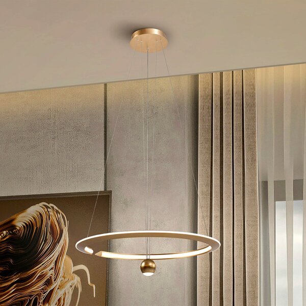 Schuller Valencia Lampă suspendată LED Orane de culoare aurie, reglabilă pe înălțime, Ø 60 cm, reglabil, Auriu / Alamă, Camera de zi / sufragerie, Metal