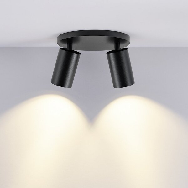 Deko-Light Spot de plafon CAN TILT, negru, Ø 20 cm, 2 becuri metalice GU10, reglabil, Negru, Camera de zi / sufragerie, Aluminiu, Plafon semicircular cu spațiere