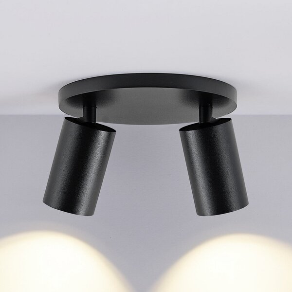 Deko-Light Spot de plafon CAN TILT, negru, Ø 20 cm, 2 becuri metalice GU10, reglabil, Negru, Camera de zi / sufragerie, Aluminiu, Plafon semicircular cu spațiere