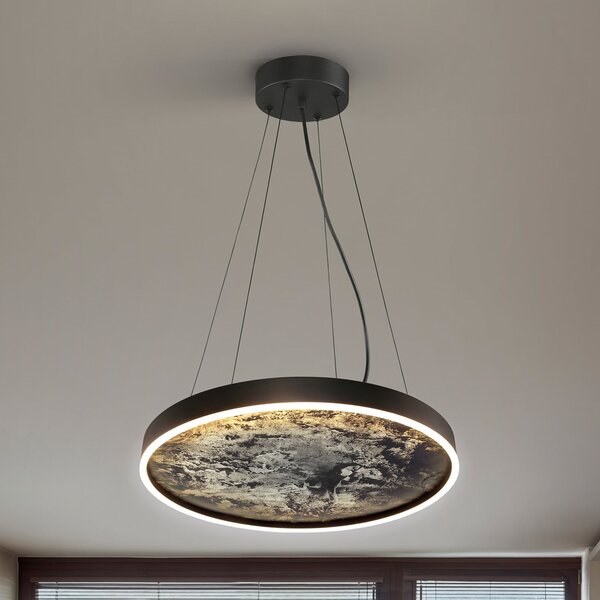Schuller Valencia Lampă suspendată LED Stone, Ø 60 cm, CCT, negru, metal, acrilic, Negru, Camera de zi / sufragerie, Metal, Modern