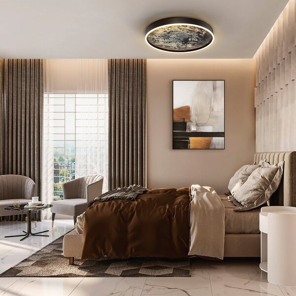 Schuller Valencia Plafonieră LED Stone Ø 60 cm, CCT, negru, metal, acrilic, Negru, Camera de zi / sufragerie, Metal, Modern